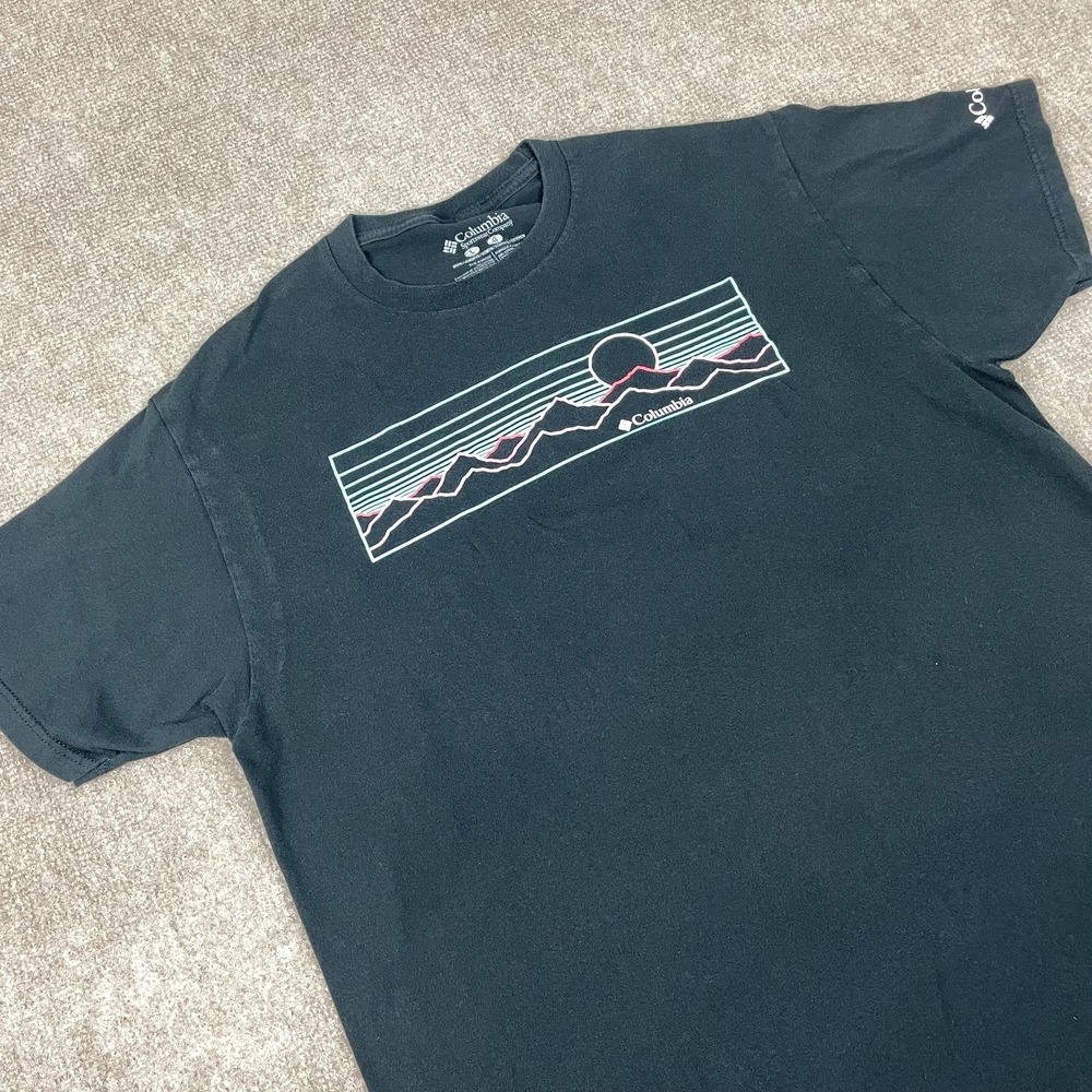 Columbia T Shirt Womans Large Charcoal Gray Sunset Mountain Graphic Print Cotton